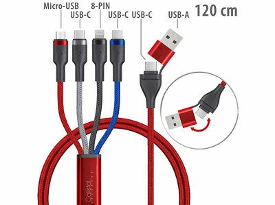 Callstel 8in1-Lade-/Datenkabel USB-C/A zu USB-C/Micro-USB/Lightning 60 Watt