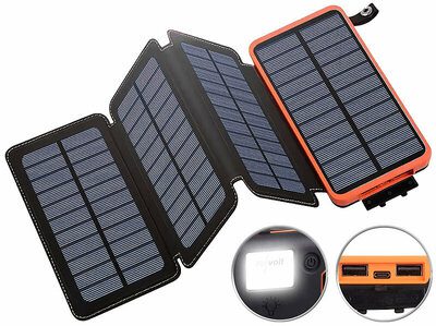 revolt Solar-Powerbank PB-90.s mit faltbarem 8-W-Solarpanel